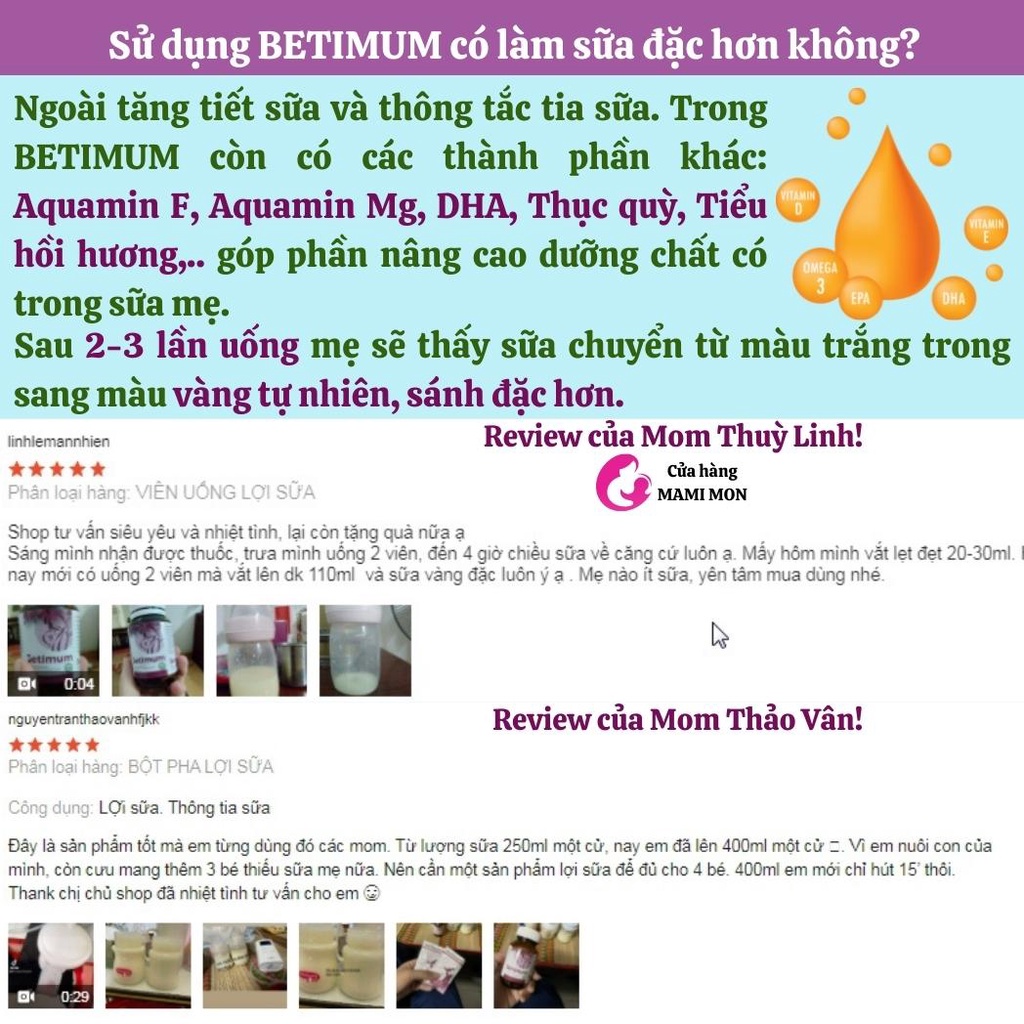 Lợi sữa Betimum SHOP MAMI MON viên uống trà ngũ cốc lợi sữa cỏ cà ri fenugreek