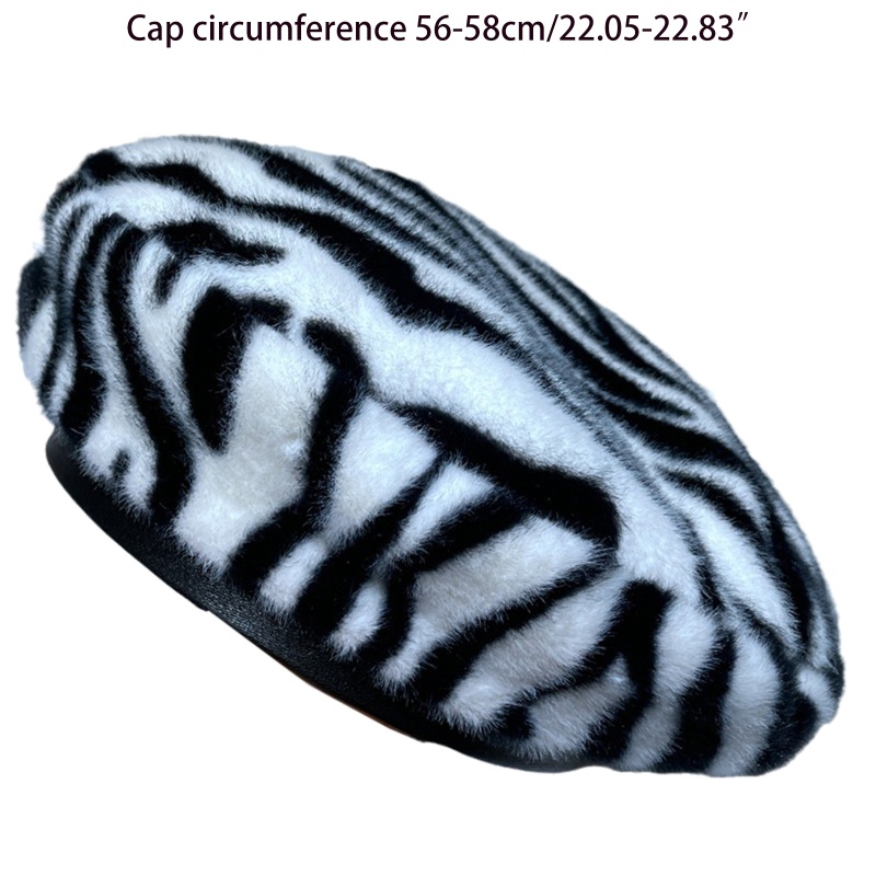 Mũ Beret Vải Lông Họa Tiết Da Báo / Ngựa Vằn Thời Trang Thu Đông