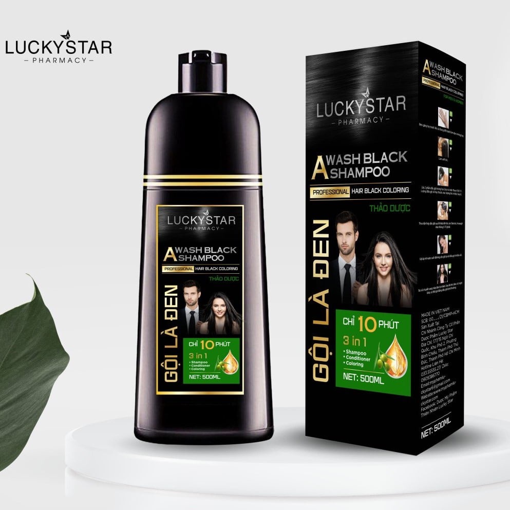 Dầu gội phủ bạc thảo dược Lucky Star 500ml, nhuộm tóc bạc, phủ đên tóc trắng tại nhà nhanh chóng