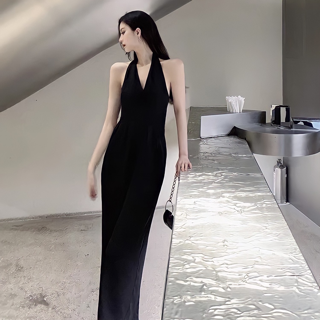 B44 Jumpsuit Buộc Cổ Hở Vai Bộ Liền Thân Dáng Dài