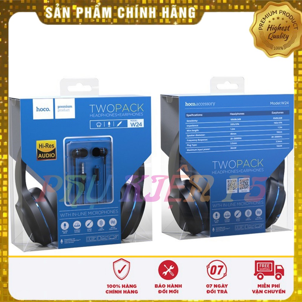 Tai Nghe Chụp Tai Có Dây HOCO W24,Tặng kèm tai nghe nhét tai ✔Hỗ Trợ Để Chơi Game 🌟 Pin Lâu, âm hay-Bảo Hành Chính Hãng.