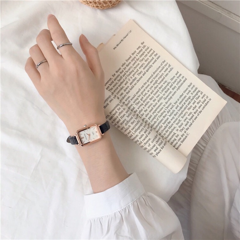 Đồng hồ nữ mặt chữ nhật nhỏ 26mm dây da SULAMIN đẹp phong cách vintage