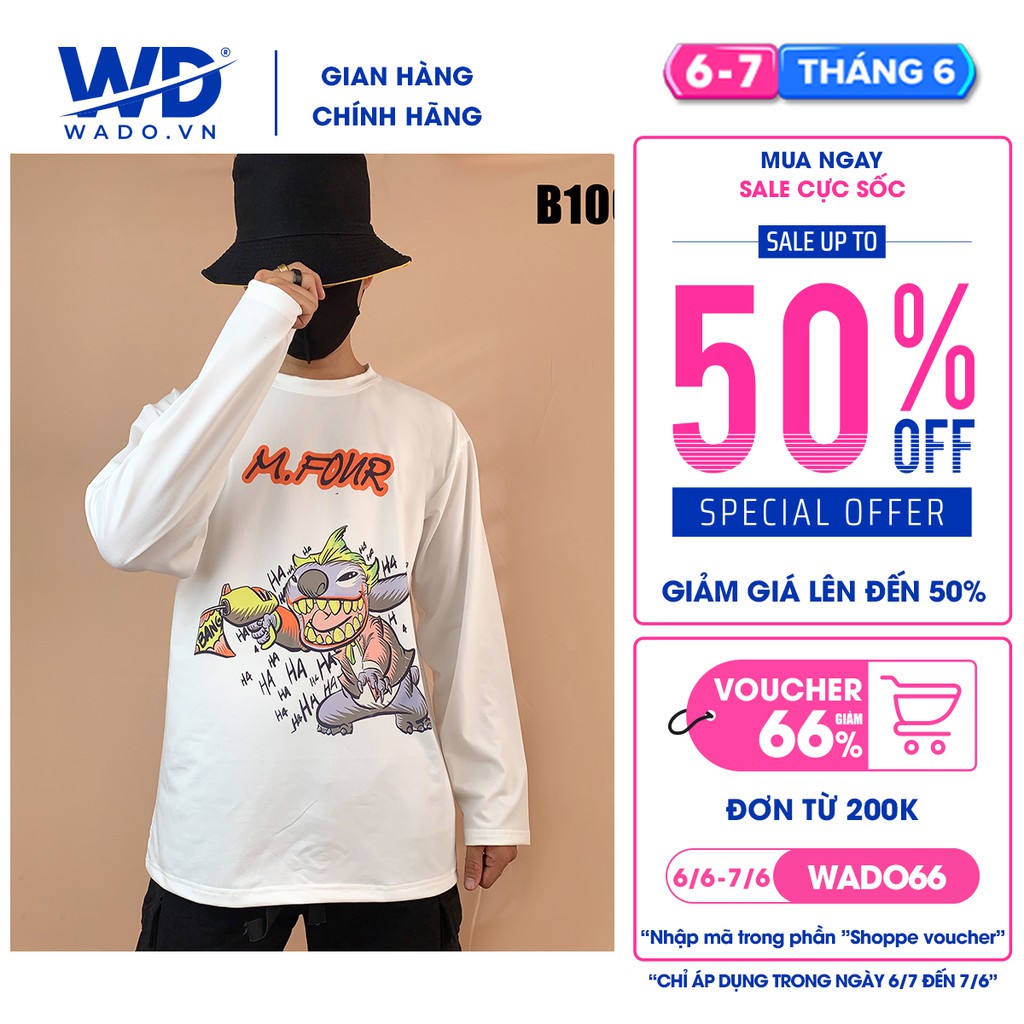 Áo thun dài tay thu đông nam nữ Wado chất liệu cotton dáng áo unisex in hình mã B1009