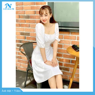 [XẢ KHO] Đầm cổ vuông 💙HÀNG LOẠI 1💙 Đầm trắng cổ vuông sang trọng - Hàng thiết kế
