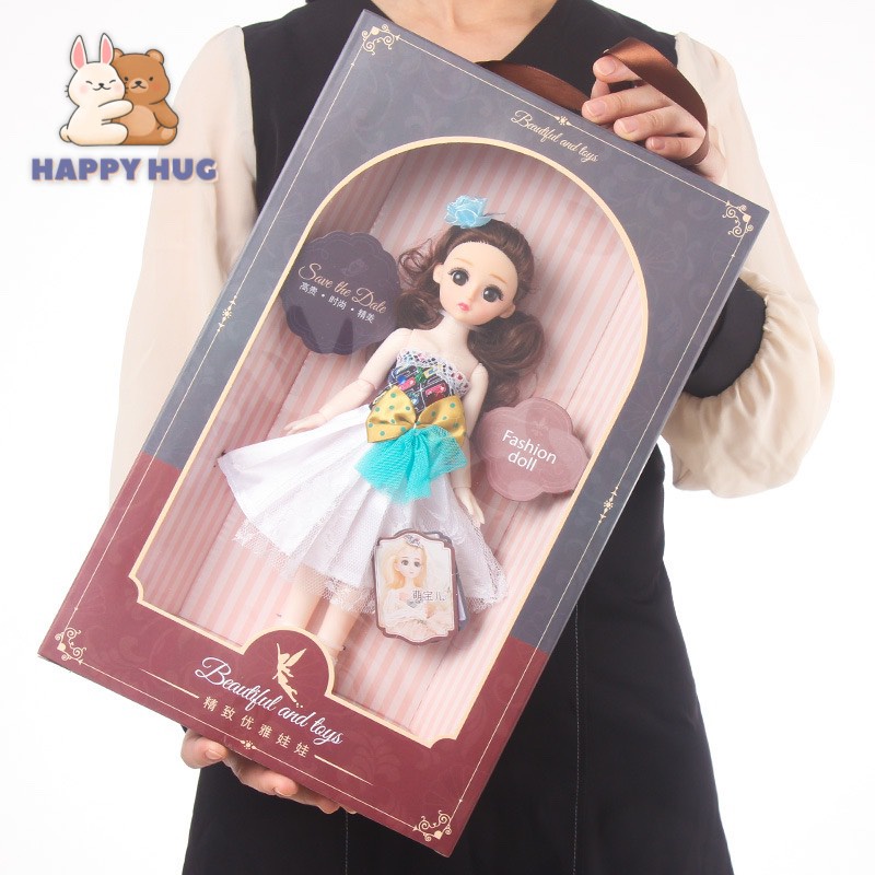 Đồ chơi trẻ em búp bê công chúa cho bé gái size 30cm có khớp, hộp quà tặng có quai xách siêu xinh - Happy Hug