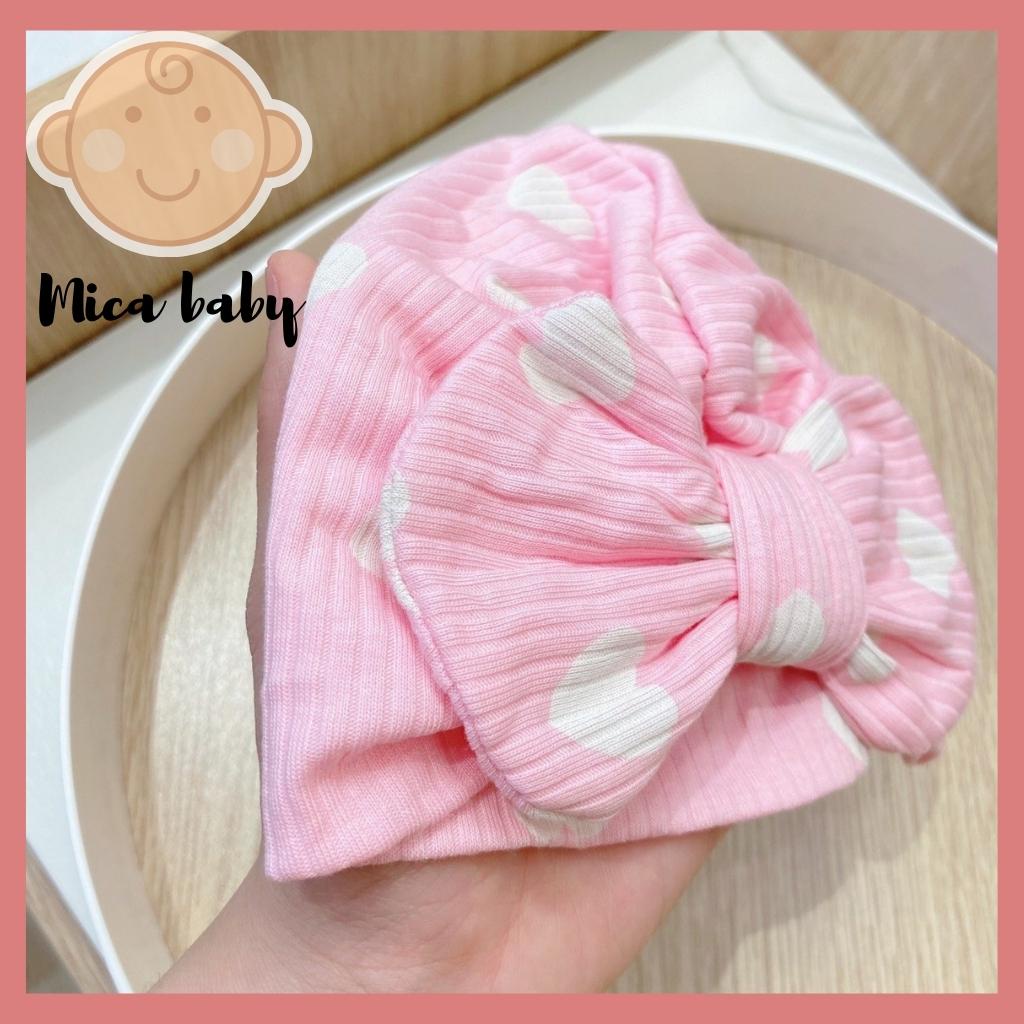 Mũ nón turban thắt nơ hồng hình tym đáng yêu cho bé từ Mica baby MTB86