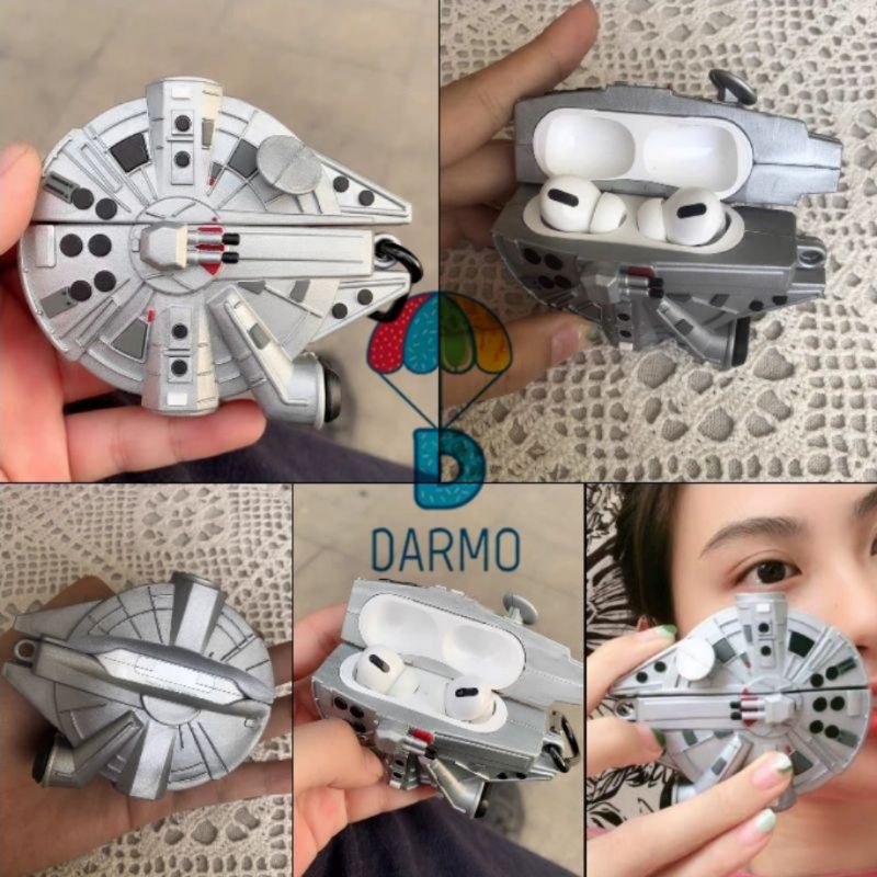 Case bảo vệ Airpods Pro/1/2/ Freebuds Pro/3/4i tàu vũ trụ falcon giáp nhũ star wars