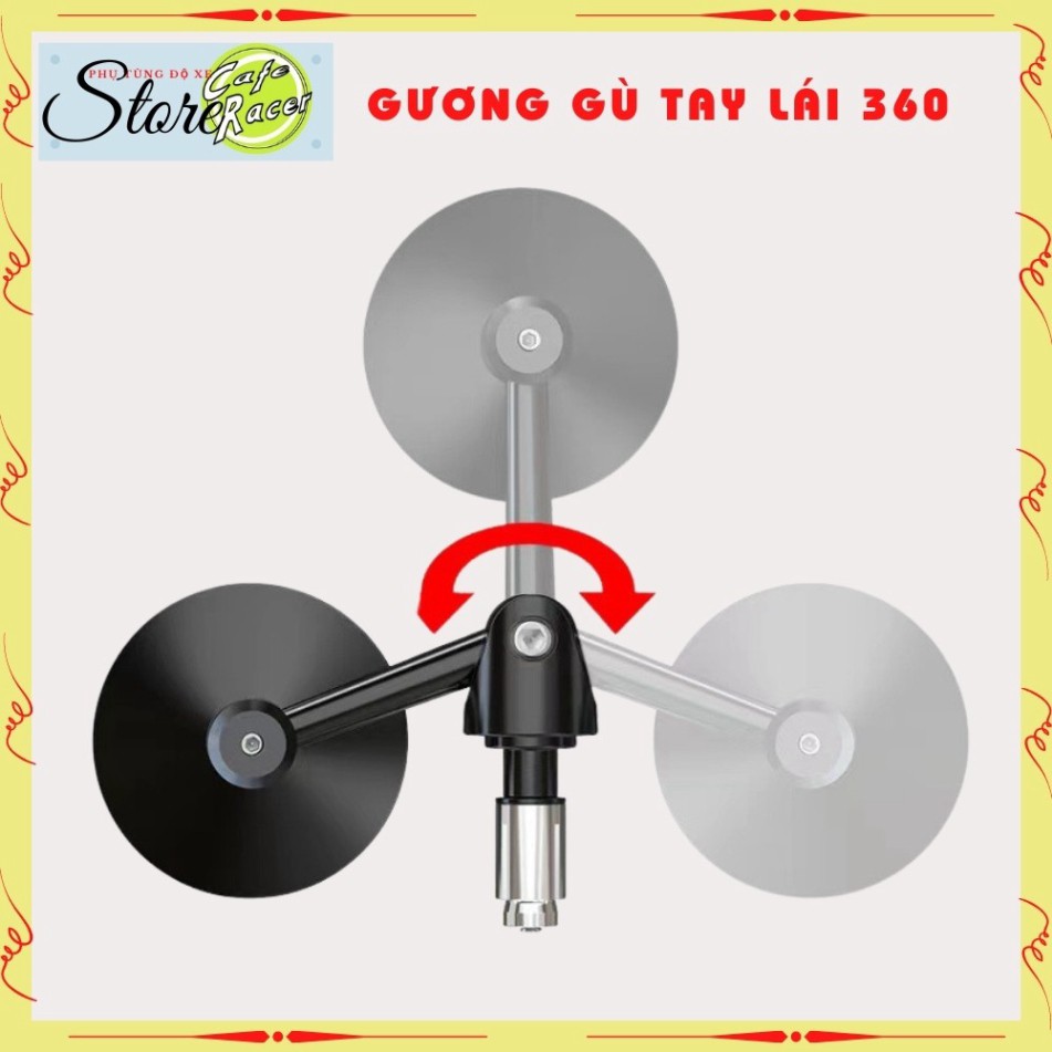 Gương gù tay lái CAFE RACER kính gù tròn cao cấp làm gương kiểng xe độ xoay 180