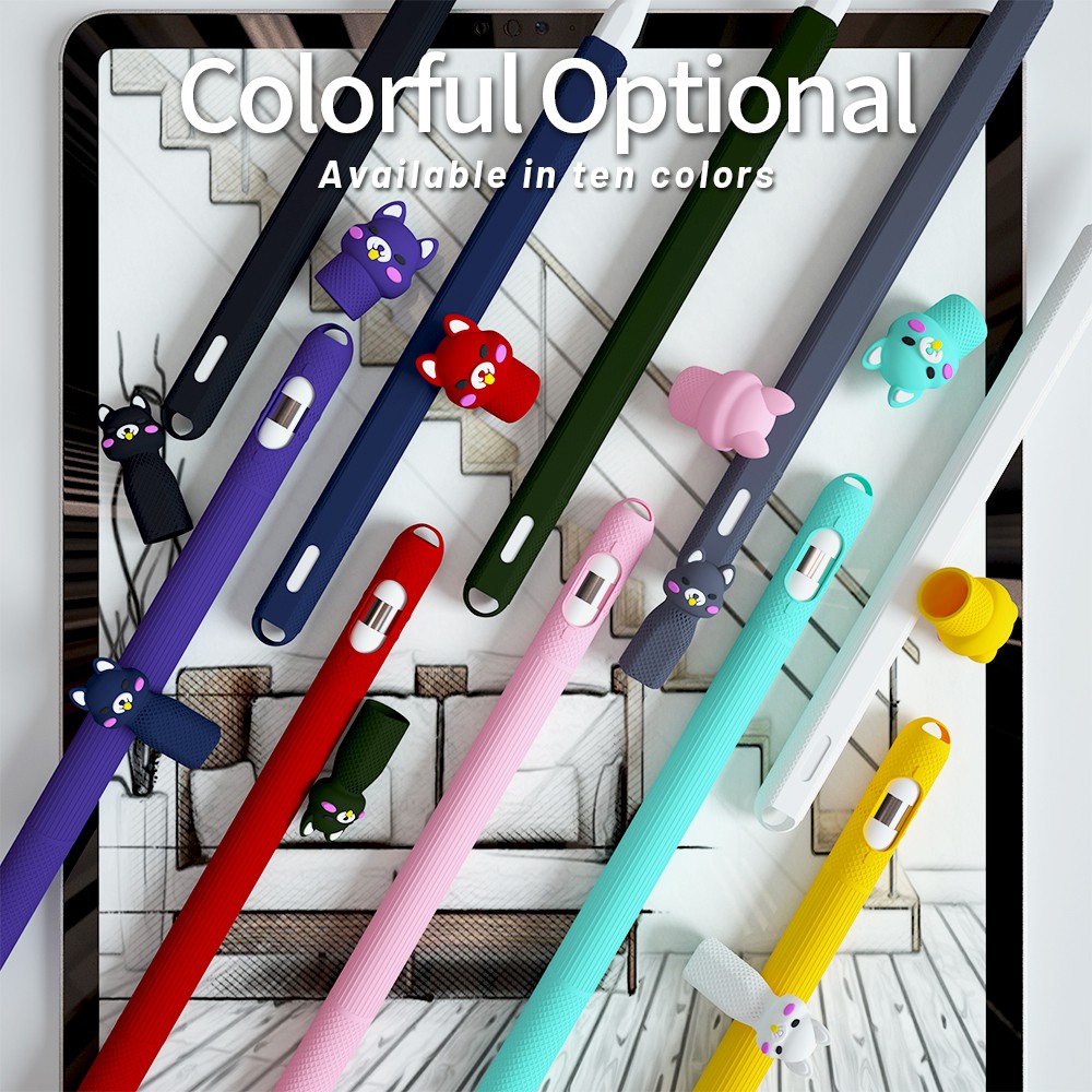 Vỏ bọc bảo vệ bút cảm ứng Apple Pencil 1/2 thiết kế kiểu hoạt hình dễ thương kèm nắp đậy