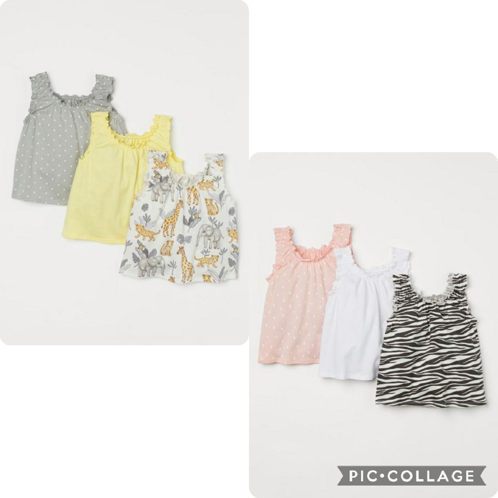 Set 3 áo váy nhún vai điệu đà chất cotton H.M UK A.uth size 12/18m đến 3/4y