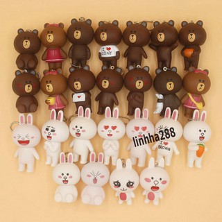 (loại to) Móc khóa hình thỏ Cony và gấu Brown-Móc khóa gấu nâu và thỏ trắng-