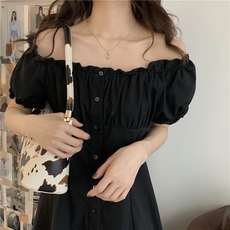 Đầm Trắng Ngắn Tay Phong Cách Retro Pháp Thanh Lịch Cho Nữ
