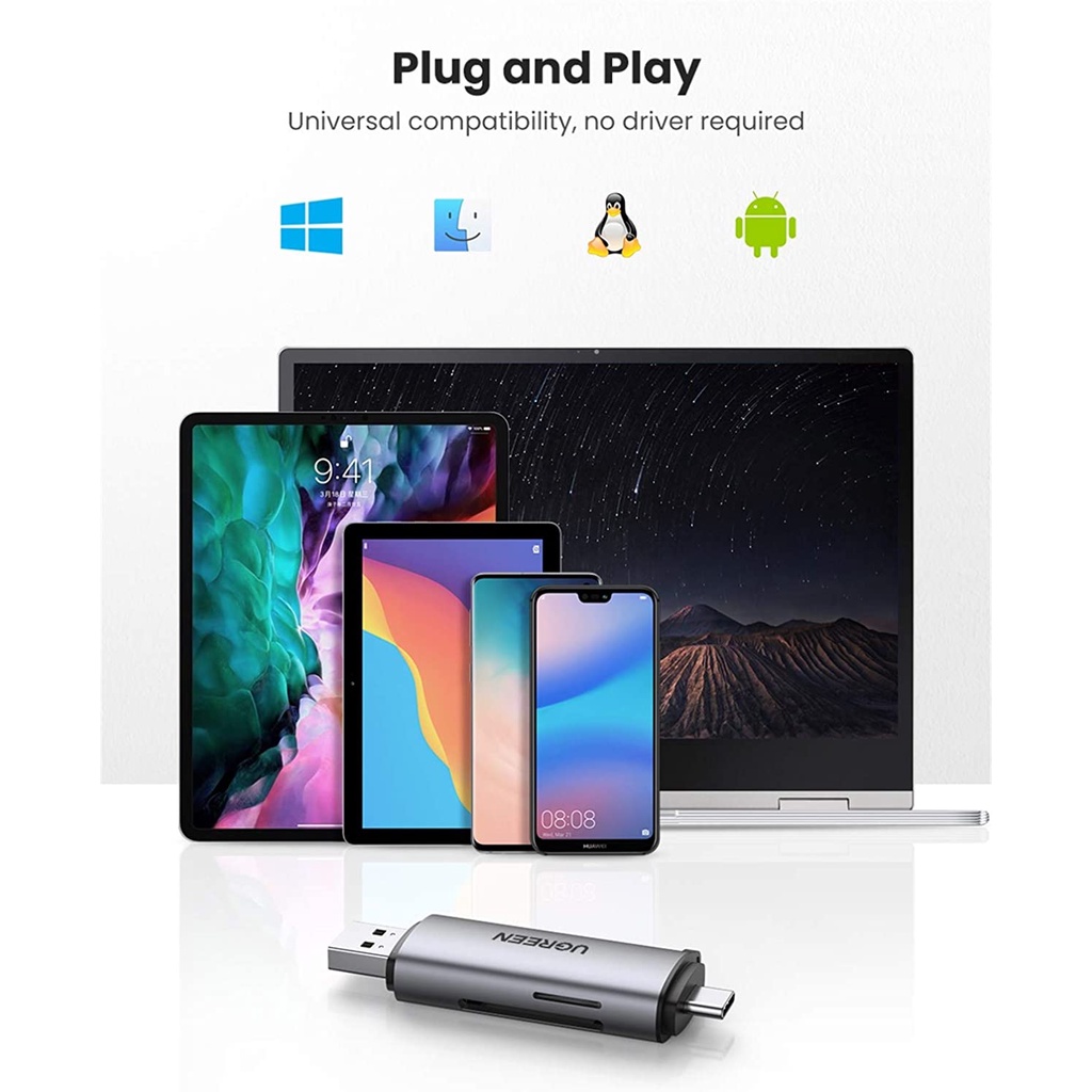 Đầu Đọc Thẻ TF, SD Chân Cắm USB-C & USB A Ugreen CM184 50706- Hàng Chính Hãng