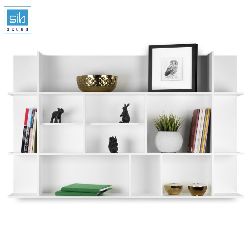 Kệ Gỗ Trang Trí Treo Tường Màu Trắng Hiện Đại SIB Decor, Gỗ Chống Ẩm, Bề Mặt Phủ Melamine Chống Trầy, Kết Cấu Giấu Chân