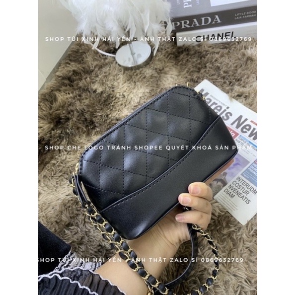⚡︎Freeship⚡︎Túi Đeo Chéo Hobo Trần Trám Dây Kép Nữ Xích Đen Da Nhám Sịn Sò, mã D66 - LOLOS BAG