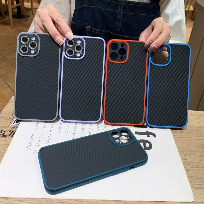 Ốp điện thoại sợi carbon TPU chống trượt khung bảo vệ máy ảnh iPhone 12 11 Pro Max 12 Mini X XR XS SE 2020 8 7 6 6s Plus