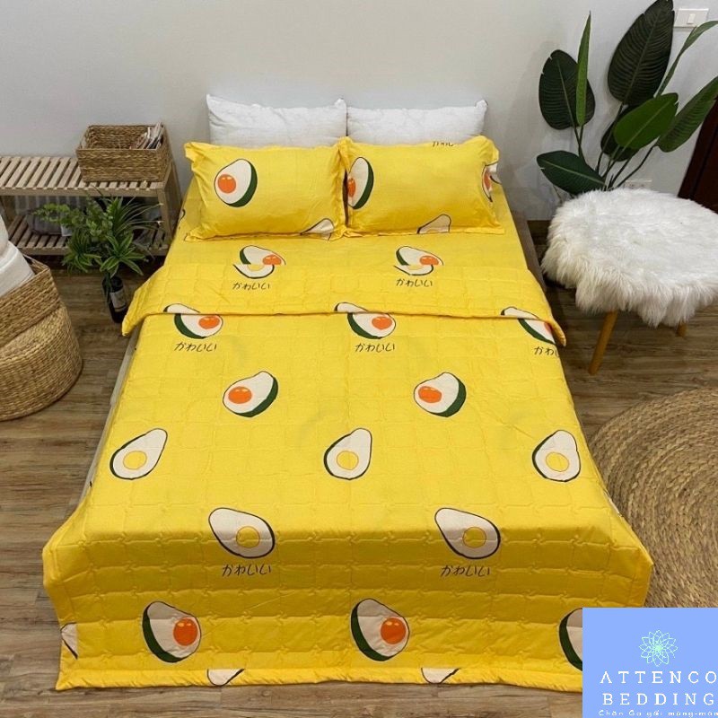 Chăn ga gối ❣FreeShip❣Chăn ga gối 5 món Cotton Poly chăn trần bông 3 lớp ,không bai không xù đường may thủ công