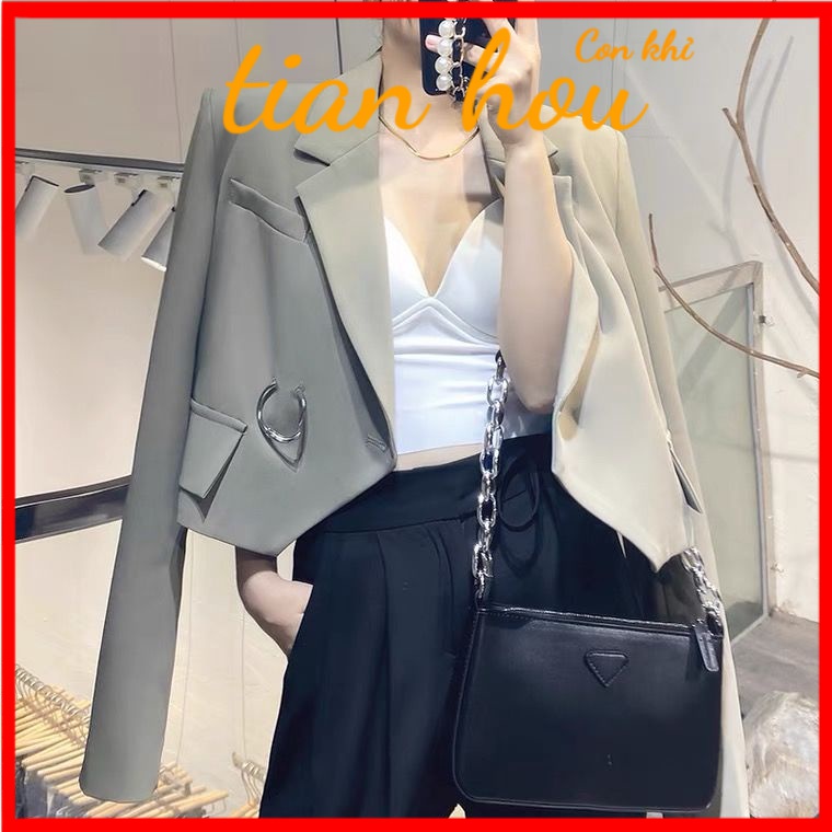 Áo Khoác Vest Ngắn Dáng Rộng Phong Cách Hàn Quốc Thời Trang Thu Đông Cho Nữ GYQY