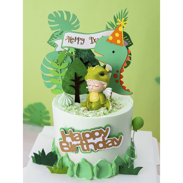 Trang trí sứ em bé khủng long xanh ngồi