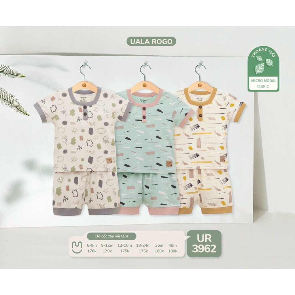 [CHÍNH HÃNG] Bộ cộc tay cổ trụ vải tăm họa tiết trẻ em UR3962 Uala Rogo