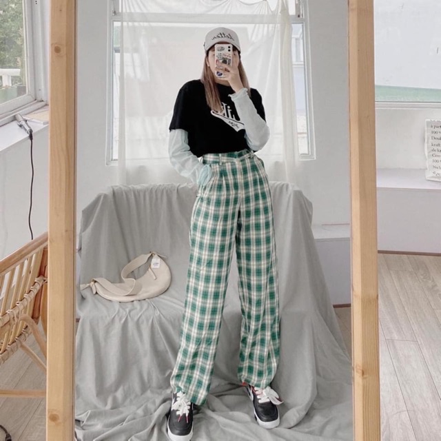 CLLOTES KẺ CARO 🌸Quần ống sớ rộng kẻ sọc dáng dài cạp cao SIÊU HOT | BigBuy360 - bigbuy360.vn