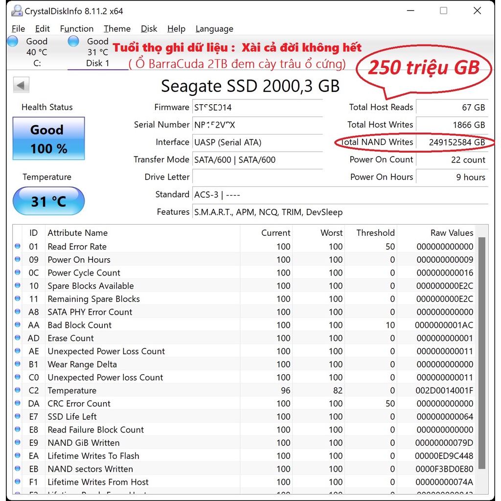 Ổ CỨNG SSD SATA 2.5'' 2TB SEAGATE - ổ Laptop BarraCuda nhanh hơn  Samsung Evo 860 870  WD black kingston 1TBk Kingston