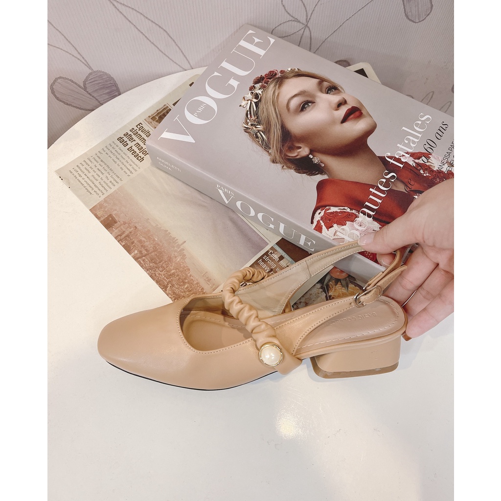 Giày Sandal Nữ- Sandal Slingback Collection Đính NT 3p Êm Chân VNXK