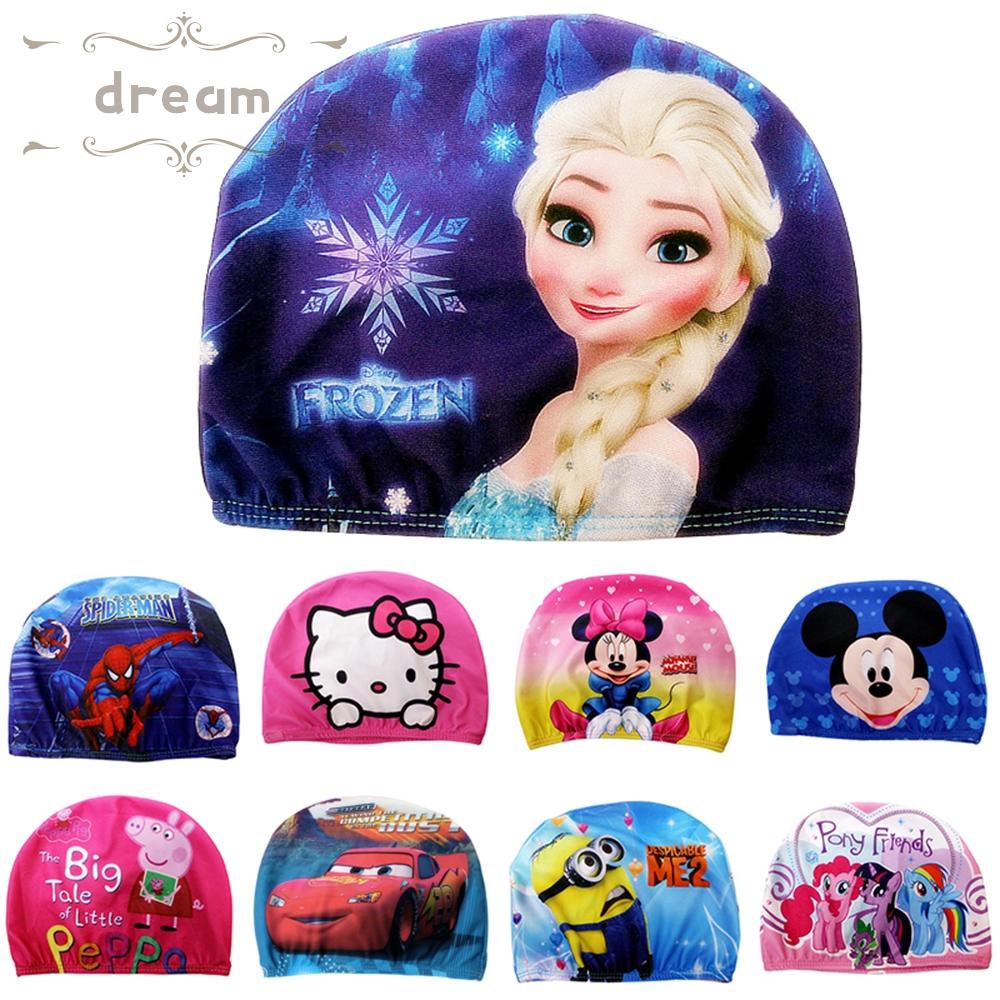 【DREAMLIFE】Children Kids Cute Cartoon Printed Polyester Bathing Hat Summer Swimming Cap High Flexibility