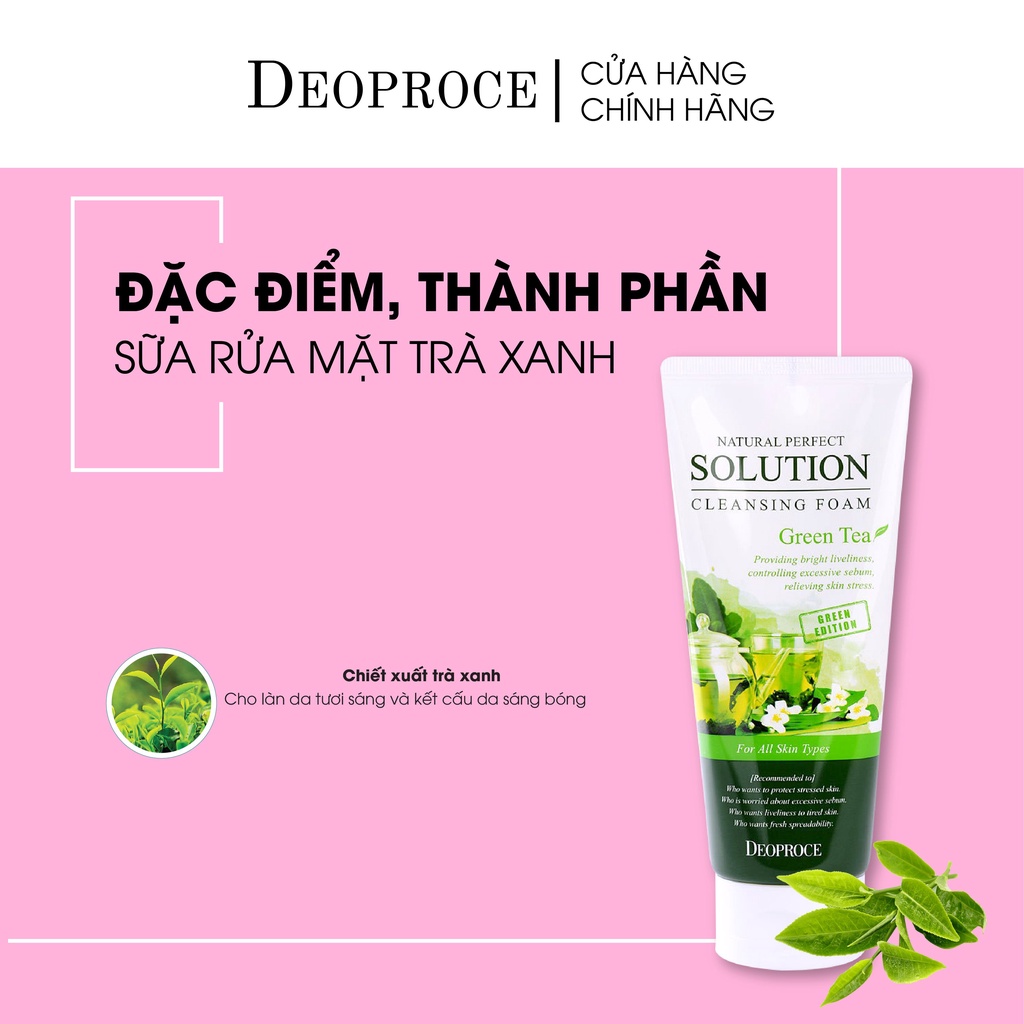 Sữa Rửa Mặt Deoproce Chiết Xuất Trà Xanh Tạo Bọt Làm Sạch Tự Nhiên, Chống sưng, giảm viêm, kích thích da