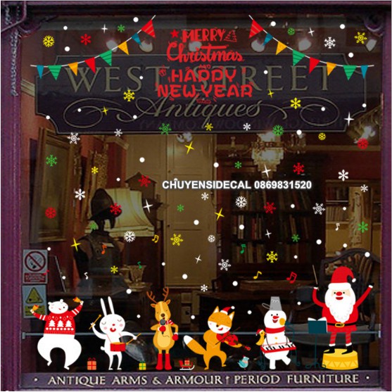 Decal Trang Trí Noel Hai Mặt Hít Tĩnh Điện Không Dơ Kính- Noel Trắng Hợp Ca 03