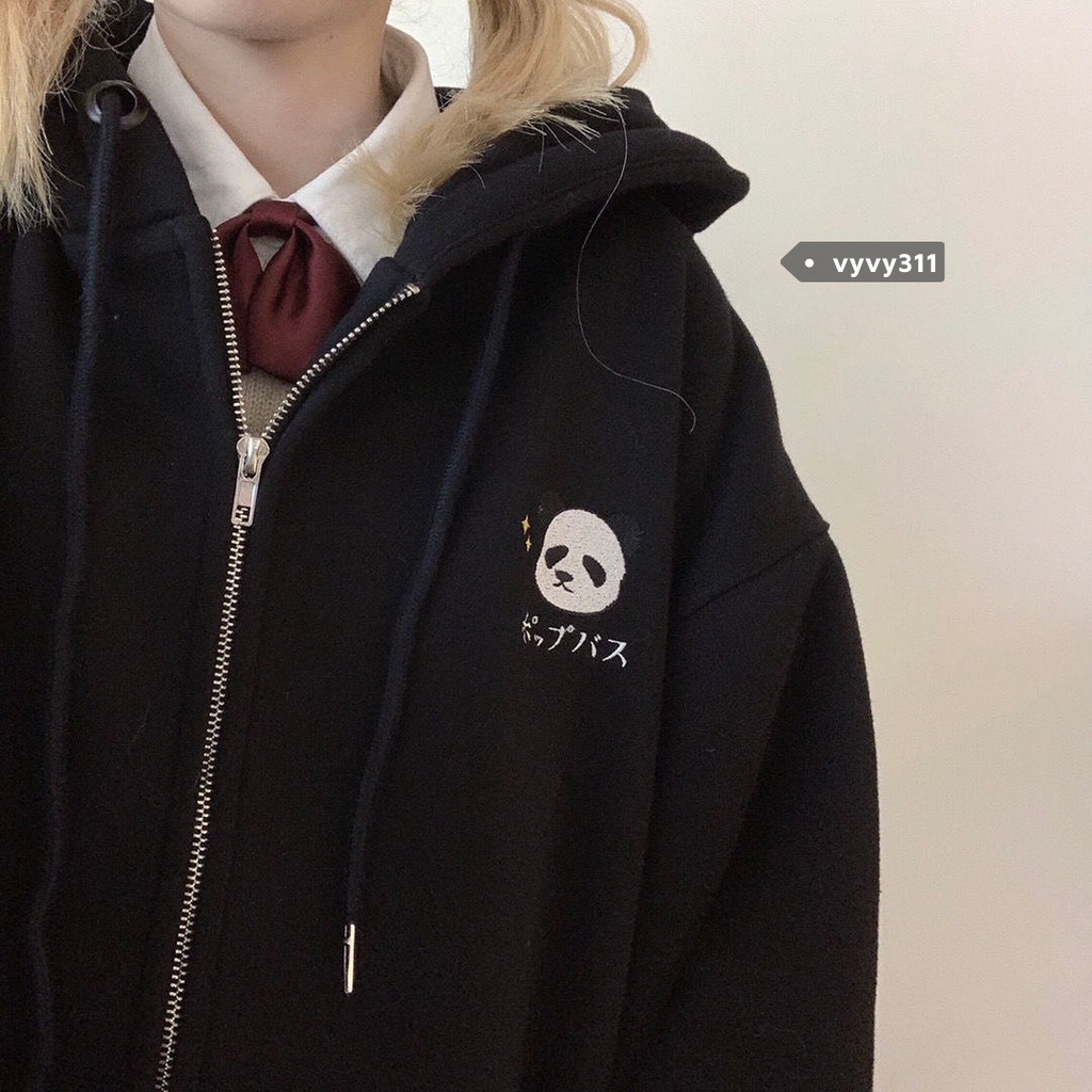 Áo khoác tai thỏ form rộng mũ 2 lớp hình gấu trúc dễ thương