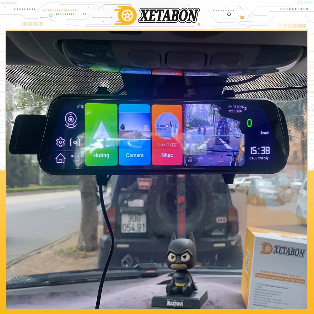 Camera hành trình D10 Xetabon, Cam hành trình gương ô tô, phân giải FHD,cảm biến,cảnh báo va chạm,lệch làn, GPS,quay đêm