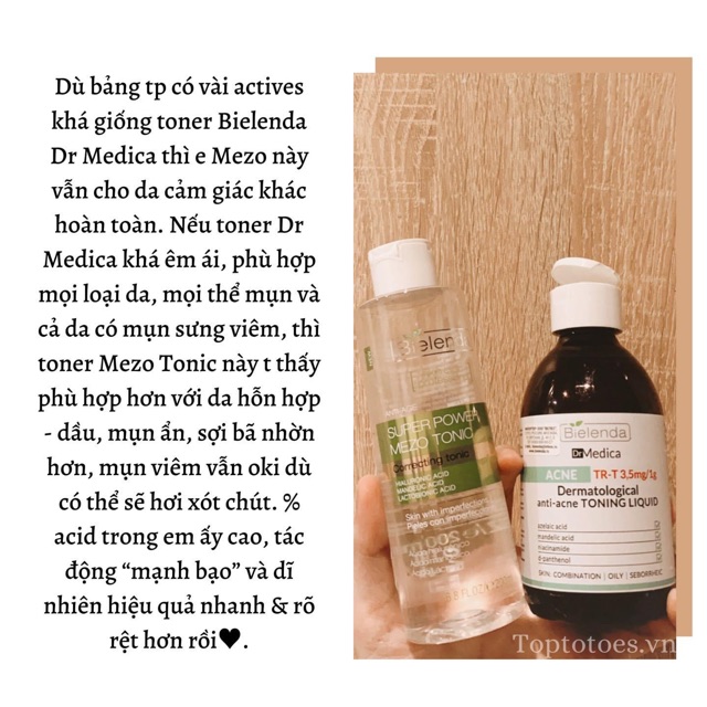 Toner Bielenda Super Power Mezo Tonic Skin Clinic Correcting làm căng bóng, mờ thâm/ Moisturizing cấp nước, dưỡng ẩm