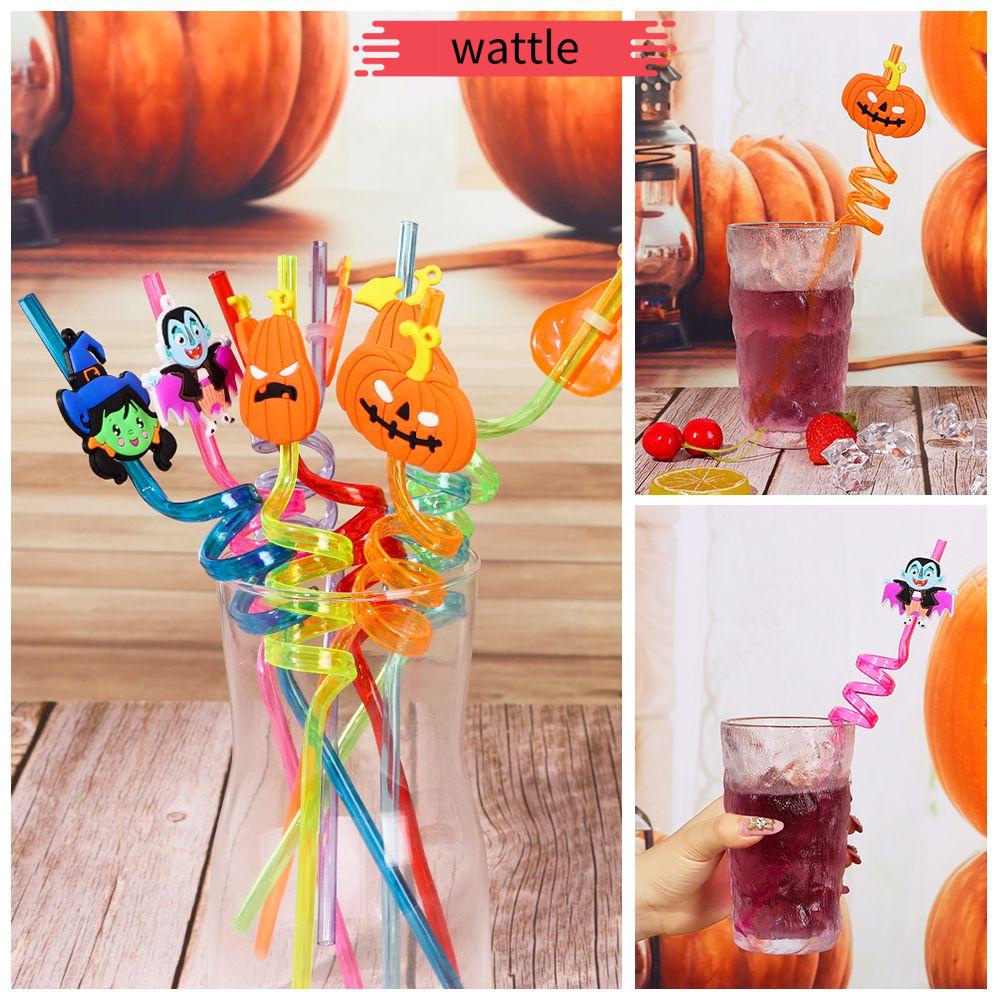 Set 8 Ống Hút Cong Hình Bí Ngô Ma Cà Rồng / Bí Ngô Trang Trí Halloween Diy