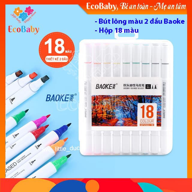 [Video Và Hình Thật] Bút Màu Marker Baoke MP2923, Hộp Nhựa Bộ 18 Bút Oily Marker Pens, Thiết Kế, Vẽ Anime - EcoBaby