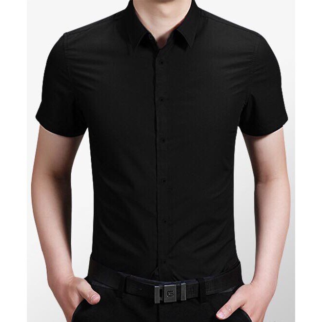 Sơ Mi trơn cộc tay nam màu đen