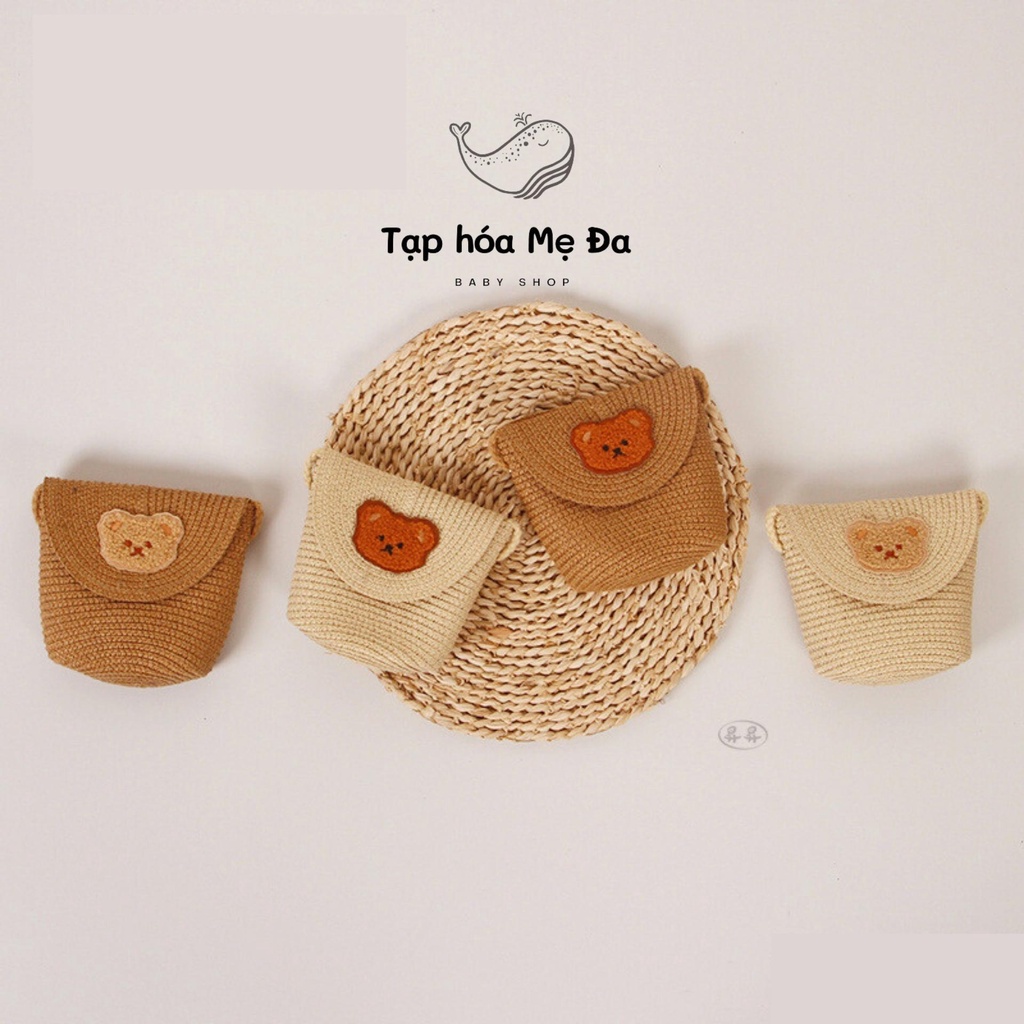Túi cói/túi đeo chéo mini hình gấu Brown dễ thương phong cách vintage Hàn Quốc cho bé trai và bé gái