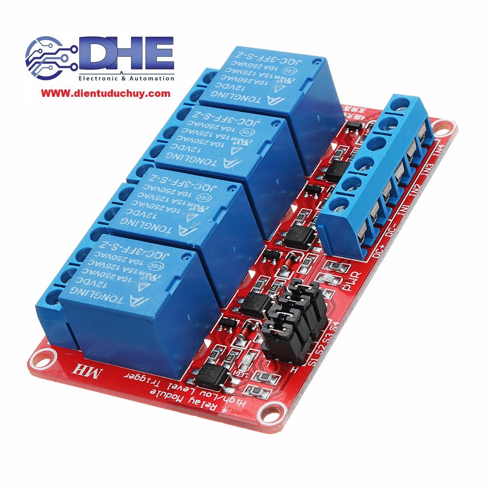 MODULE RELAY TRUNG GIAN - CÓ JUMPER HIGH/LOW - OPTO CÁCH LY - LỰA CHỌN LOẠI 1/2/4 KÊNH RELAY - LỰA CHỌN ĐIỆN ÁP