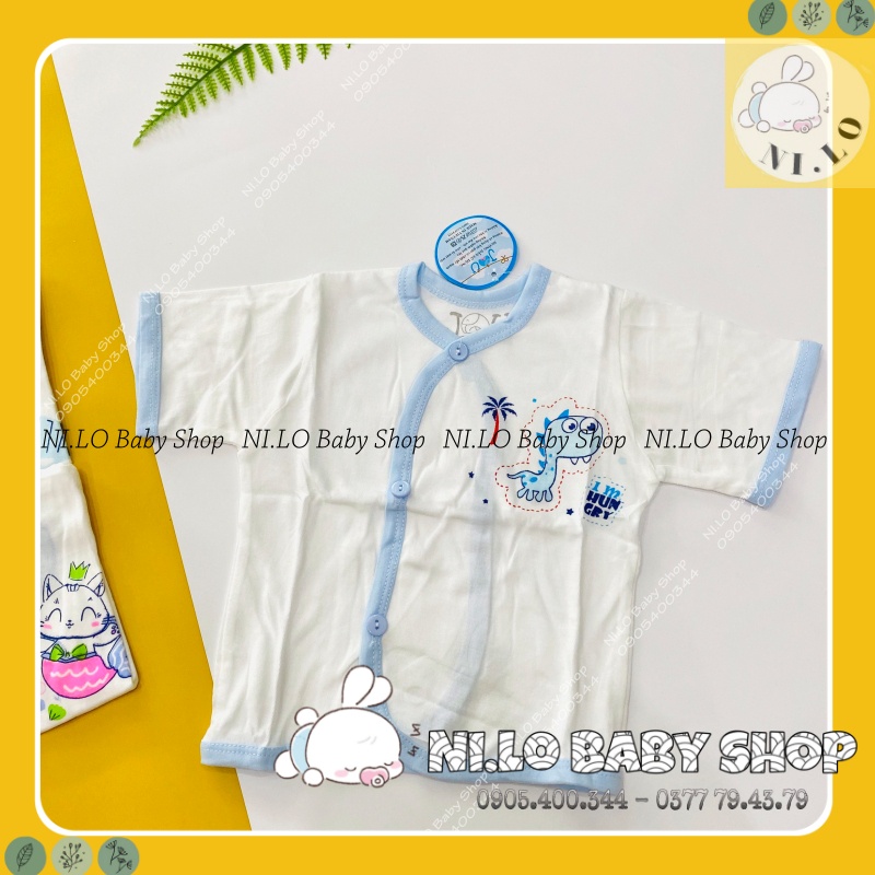 Áo sơ sinh tay ngắn cài xéo trắng JOU cho bé trai, bé gái - Chất vải 100% cotton mềm mịn, thoáng mát {Ảnh thật}