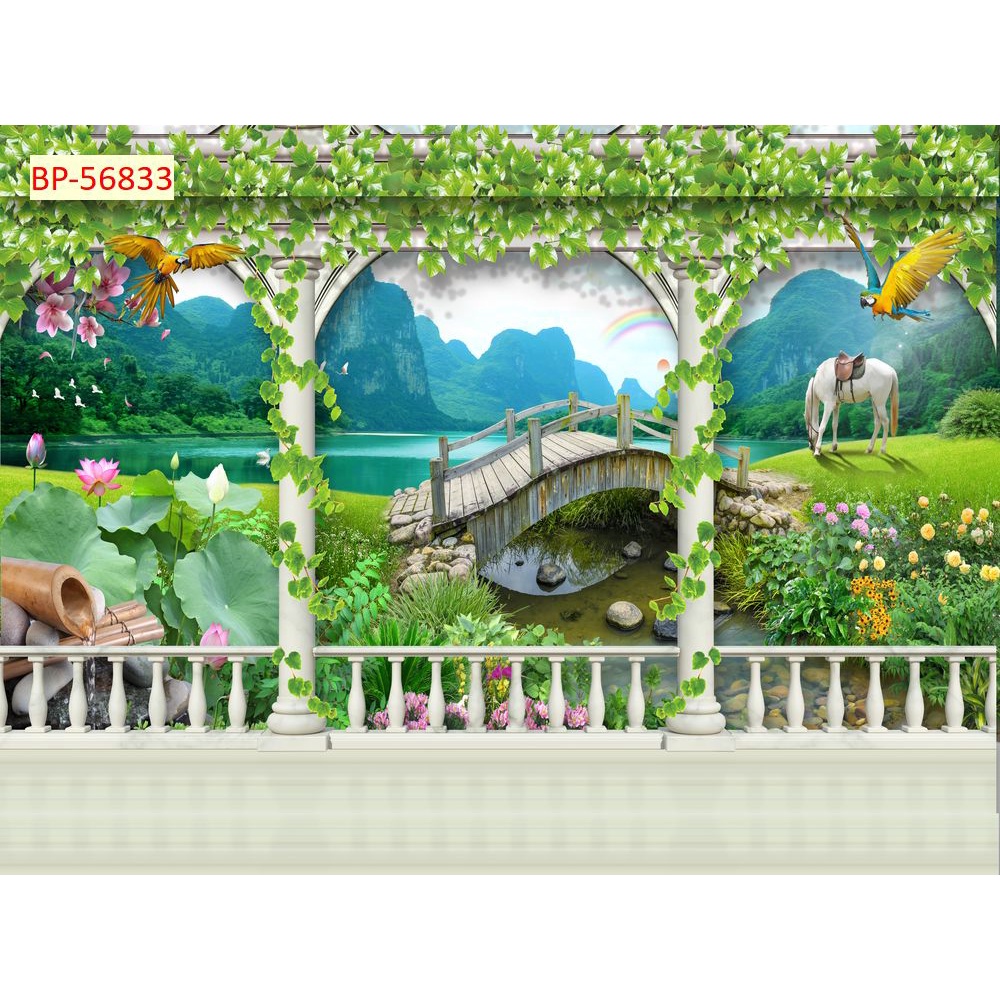 Tranh dán tường 3D khung cửa sổ sang trọng, lịch sự