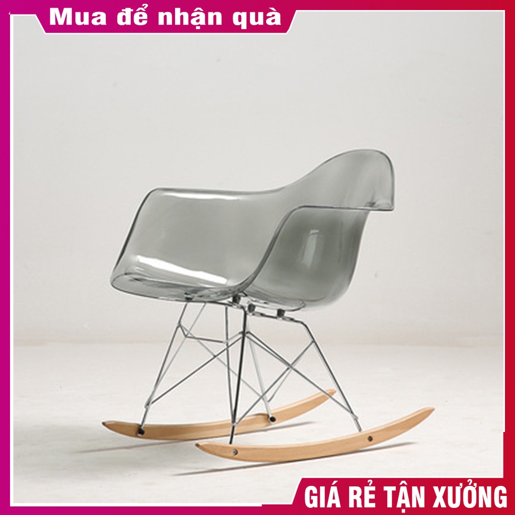 Ghế Bập Bênh Thư Giãn Nhựa Trong Suốt Chân Gỗ Sáng Tạo Phù Hợp Mọi Lứa Tuổi BGN039