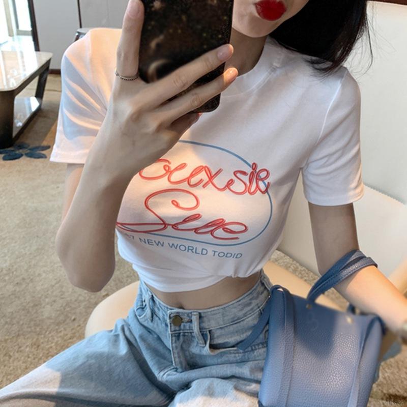 Áo Thun Nữ Ngắn Tay In Chữ Phong Cách Hàn Quốc