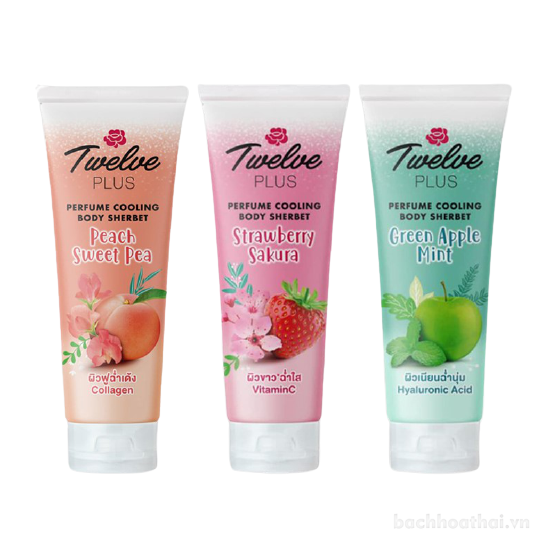 Tuýp 180g dưỡng da hương nước hoa Twelve Plus Perfume Cooling Body Sherbet peach sweet pea (đào tươi)