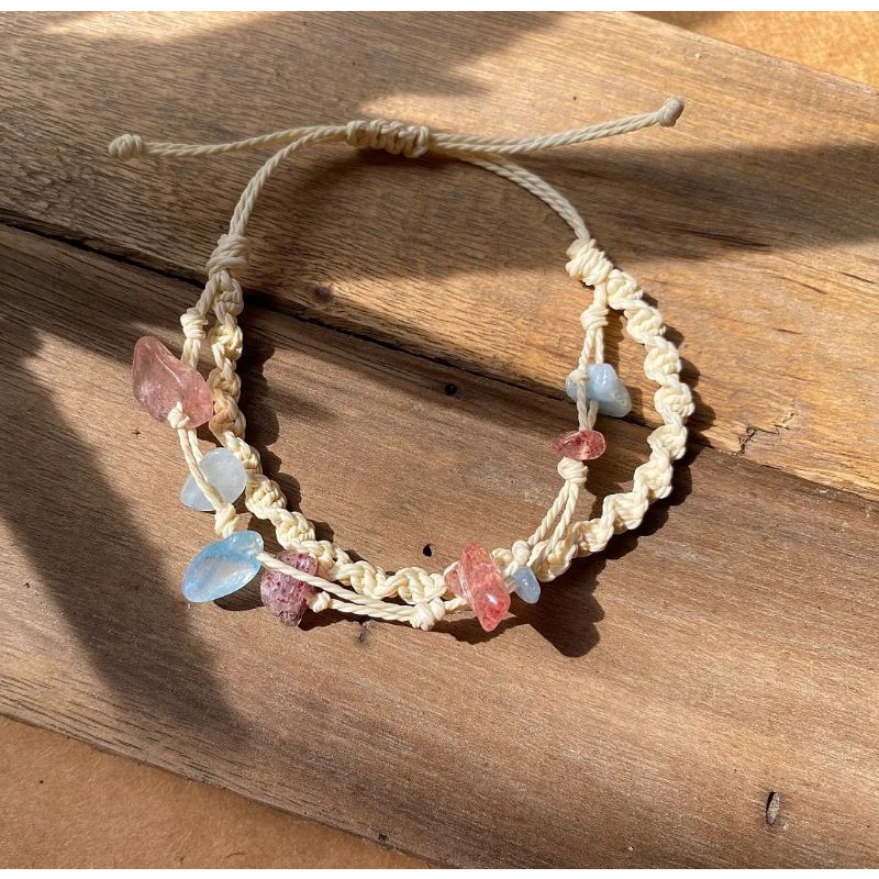 Vòng tay aquamarine mix strawberry quartz