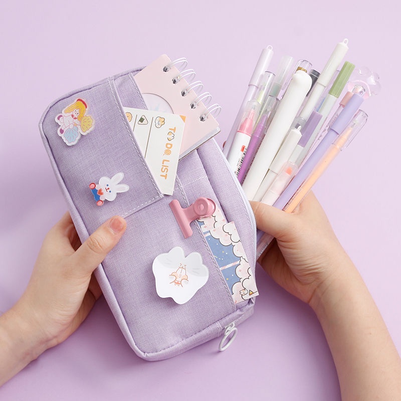 Túi Đựng Bút Bằng Vải Canvas Sức Chứa Lớn Đa Năng In Họa Tiết Hoạt Hình Dễ Thương Cho Học Sinh