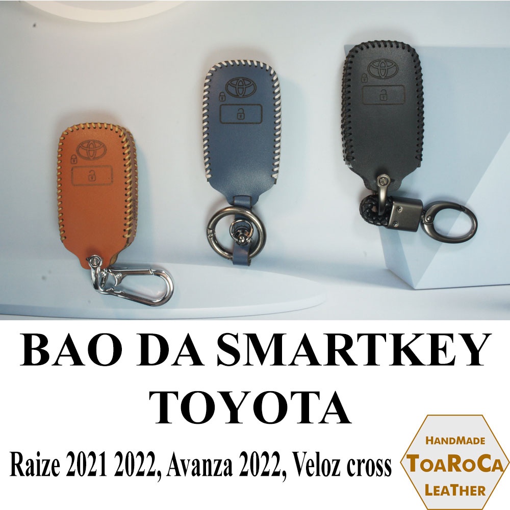 Bao da chìa khoá toyota Raize 2021 2022, Avanza 2022, Veloz cross smartkey da bò thật Toaroca