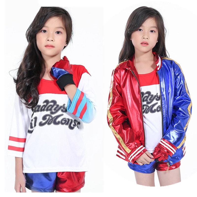 Bộ áo khoác + áo thun + quần short + găng tay hóa trang nhân vật Harley Quinn Suicide Squad