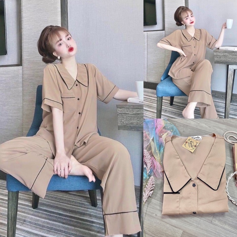 Bộ pijama nữ lụa Mango cổ nhọn đơn giản cực xinh