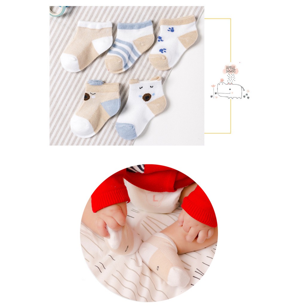 Tất cho bé sơ sinh FREE SHIP Set 5 đôi tất cho bé xuất Nhật 100% cotton mềm mại dễ thương