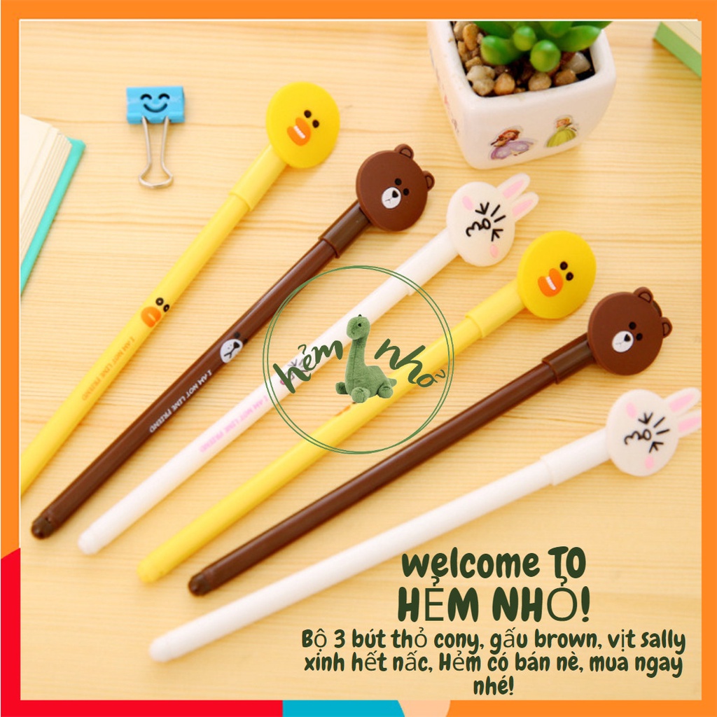 Bút Gel Gấu Grown - Thỏ Cony - Vịt Sally Hoạt Hình Dễ Thương, Trang Trí, Tiện Lợi mang theo mọi nơi